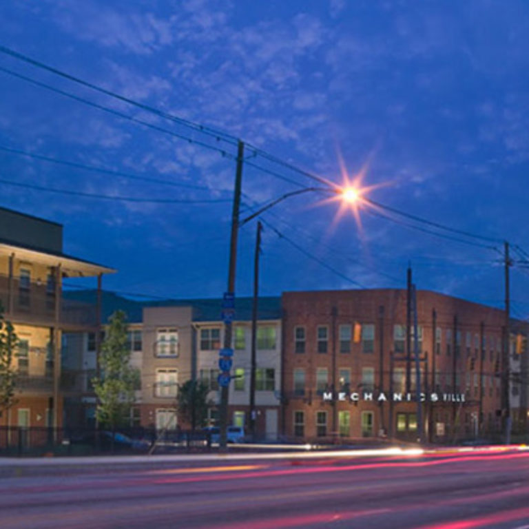 Street view of Columbia Mechanicsville Community at night- Apartments in Atlanta, GA