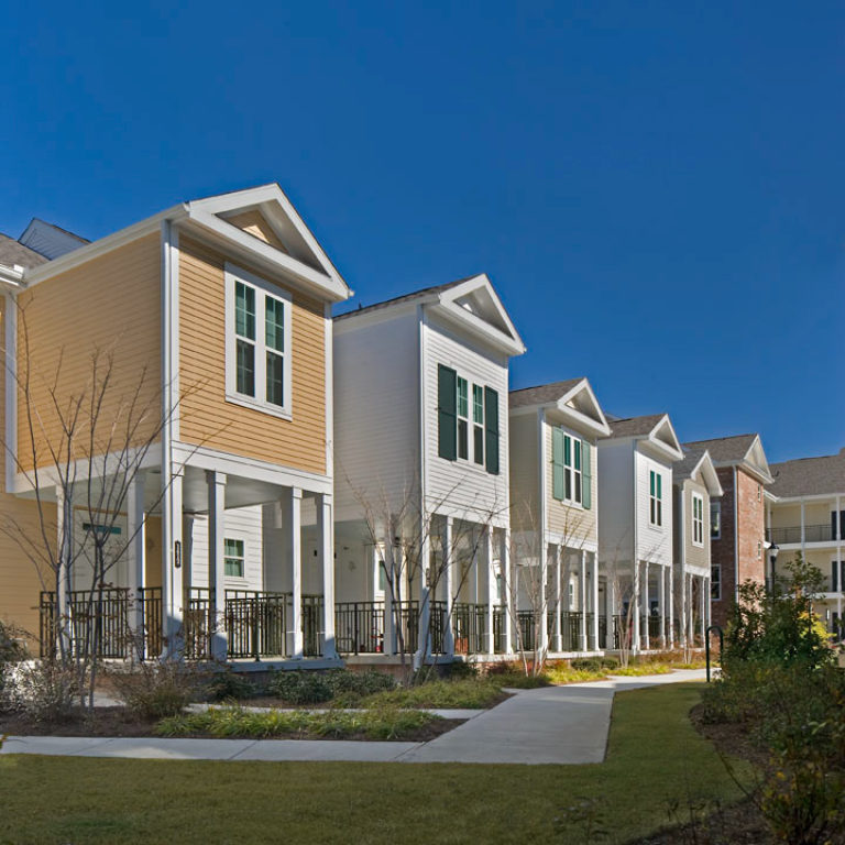 Residence patios at Columbia Parc at the Bayou District - New Orleans, LA