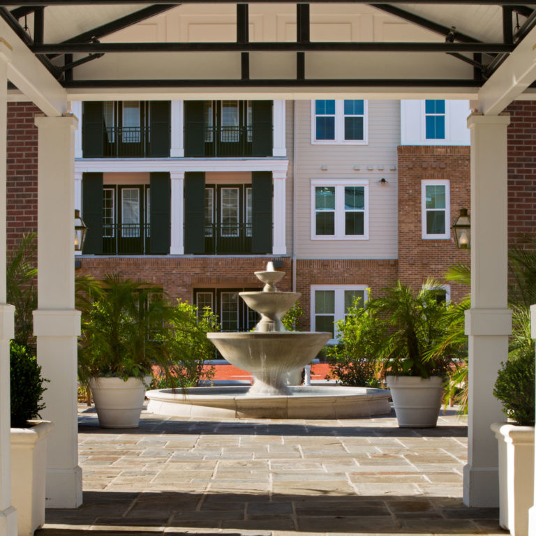 Foyer to outside fountain at Heritage Senior Residences at Columbia Parc - New Orleans, LA