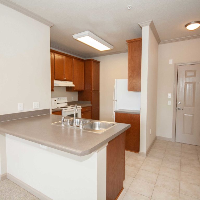 Apartment foyer and kitchen at The Retreat at Dorsey Manor - Senior Apartments in Marietta, GA