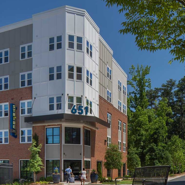 exterior view of Columbia Residential apartment building