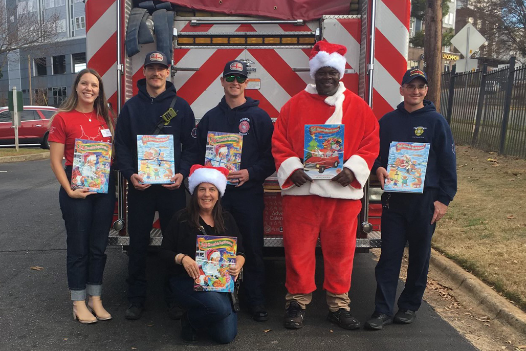 Santa and firefighters at Midtown Athens apartments in Georgia