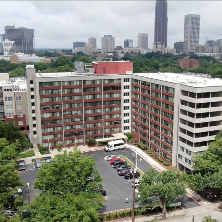 aerial view of maggie russell tower in atlanta georgia