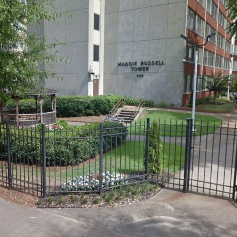 exterior entry gate at maggie russell tower