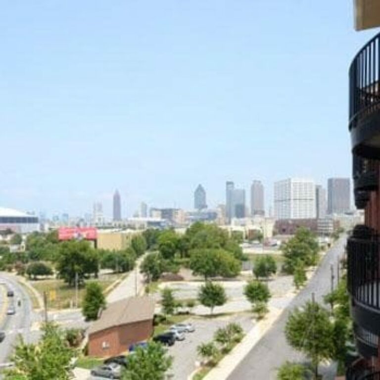 skyline view of mercedes stadium from intown apartments and lofts in atlanta georgia