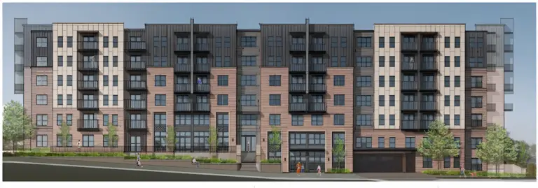 One Westside Chattanooga apartment community exterior rendering showing modern multi-story residential building with balconies