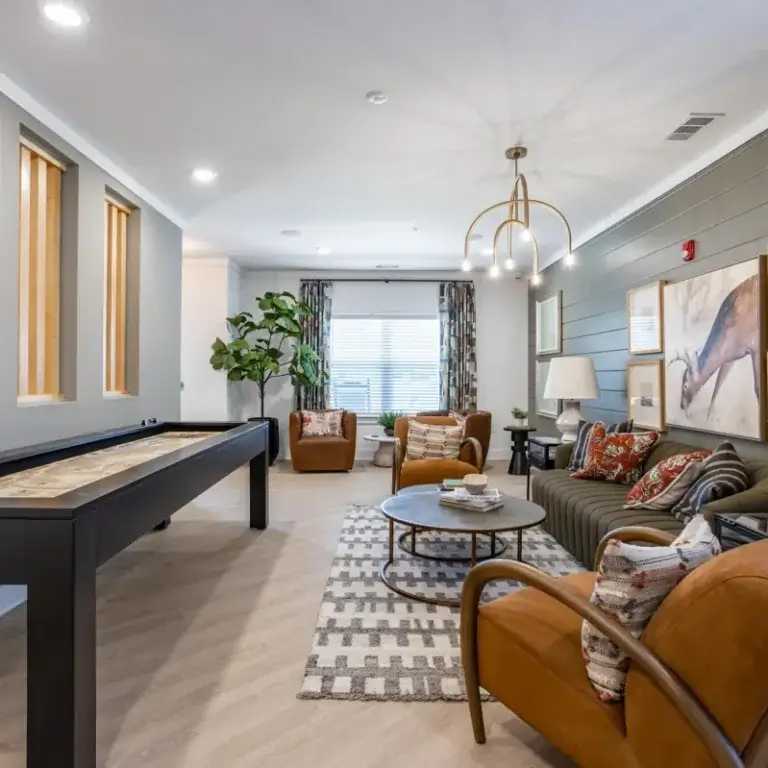 interior view of resident clubroom at Pointe River apartments in Albany GA