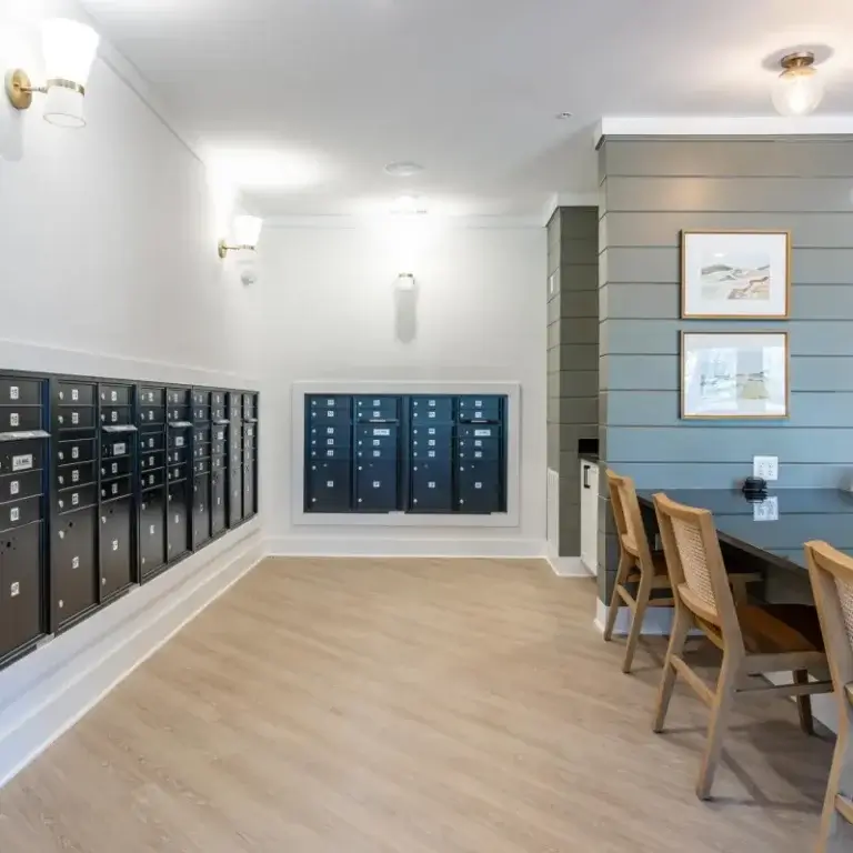 interior view of resident mailroom at Pointe River apartments in Albany GA