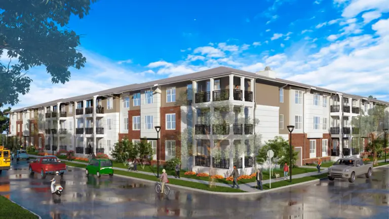 Architectural rendering of BW Cooper senior housing community exterior in New Orleans, LA