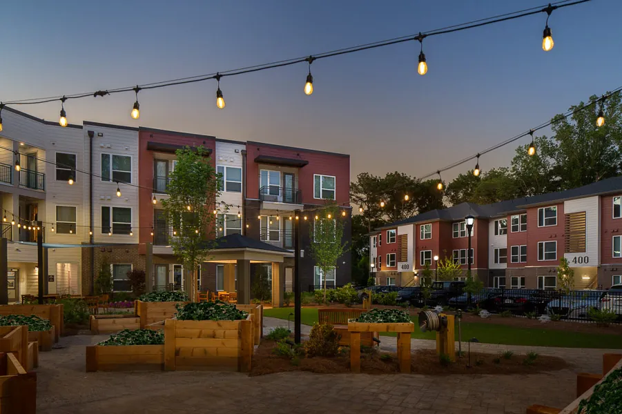 nighttime view - Columbia Canopy at Grove Park apartments in Atlanta GA - one of many Green Cathedral Builders